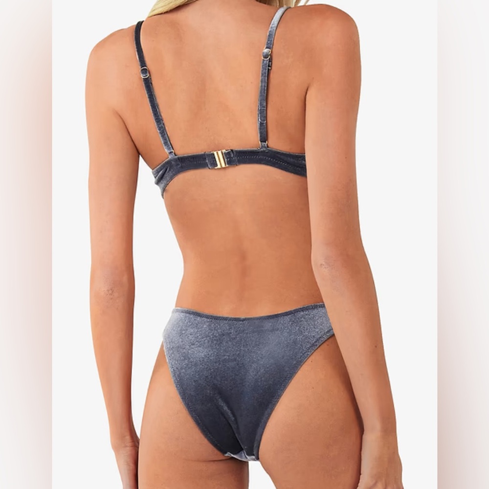 Velvet Shimmery blue-gray Triangle Bikini Set - Picture 2 of 7